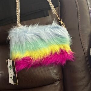 Multicolor Faux Fur Chain Strap Bag